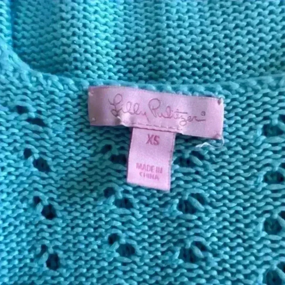 Lilly Pulitzer Teal Crochet Knit Tank Top XS Sleeveless Summer Beach Preppy
